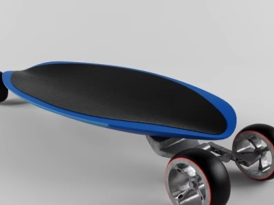 Blue And Black Skateboard With Black Wheels And Silver Axles For Sports Activities 3d model