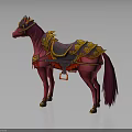 Ornate Traditional Saddle Equipment With Golden Patterns And Purple Decorations On Pink Horse