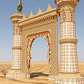 Ornate Garden Archway With Decorative Columns And Intricate Tile Patterns 3d model