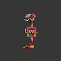 Red Clown Character With Spring Arms Legs Yellow Claws And Polka Dot Bowtie