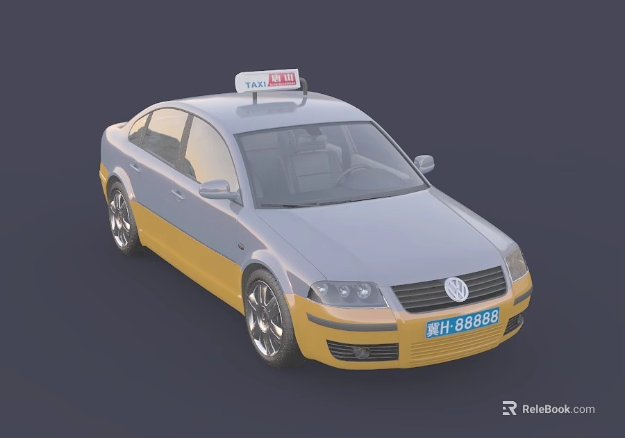 Yellow Silver Volkswagen Taxi with Roof Sign and Exterior Design 3d model 