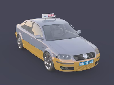 Yellow Silver Volkswagen Taxi with Roof Sign and Exterior Design 3d model