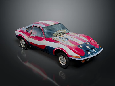 Vintage Sports Car With American Flag Red White Blue Stars Stripes Design 3d model