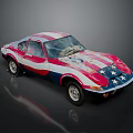 Vintage Sports Car With American Flag Red White Blue Stars Stripes Design