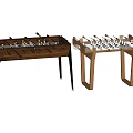 Two Stylish Foosball Tables With Black Metal And Wooden Legs For Recreational Use