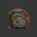 Red And White Striped Helmet With Yellow Goggles And Emblem Accents