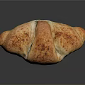Golden Crispy Freshly Baked Croissant With Flaky Interior Shiny Crust On Black Reflective Surface