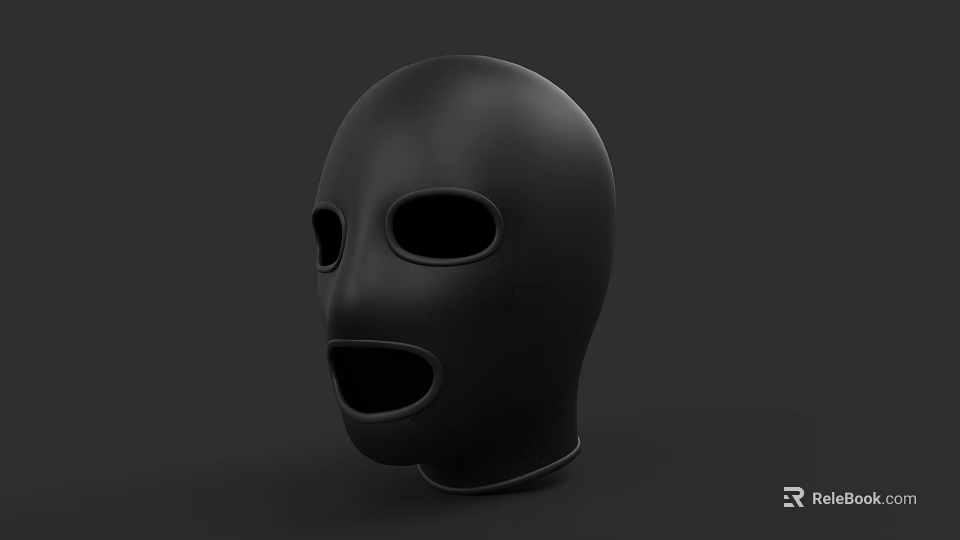 Black Full Face Hat With Eye And Mouth Openings For Protection 3d model 