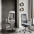 Two Modern Office Chairs with Mesh Back in White and Gray Design
