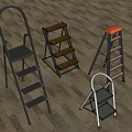 Different Types of Step Ladders with Metal Wooden Frames and Folding Handrail Designs