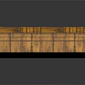Two Orange Rusty Metal Structures With Striped Pattern On Dark Reflective Surface