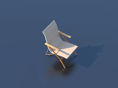 Modern White Leisure Chair Featuring Wooden Armrests and Frame Against Deep Blue Background 3d model