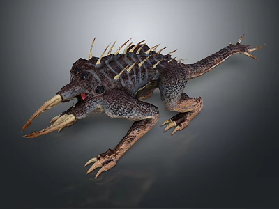 Fierce Game Movie Character With Long Sharp Fangs Spiked Back Rough Skin And Clawed Limbs 3d model