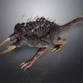 Fierce Game Movie Character With Long Sharp Fangs Spiked Back Rough Skin And Clawed Limbs