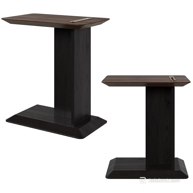 Modern Dark Wooden Side Table With Sturdy Base And Two Designs 3d model 