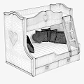 Cute Gray Kids Bunk Bed With Heart Shaped Decorations Ladder And Storage Drawers
