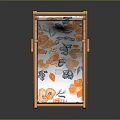 Modern Lounge Chair With Wooden Frame White Fabric And Orange Blue Floral Pattern