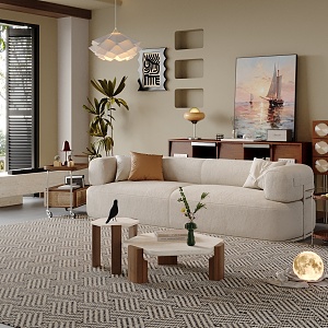 Middle Cream Living Room Sofa Coffee Table Combination 3d model