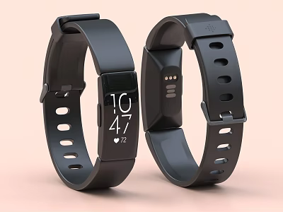 Black Smart Fitness Trackers With Time Display Heart Rate Monitoring And Perforated Strap Design 3d model