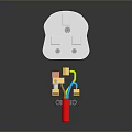 White Computer Power Socket 3D Model With Plug Part And Colored Wires 3d model