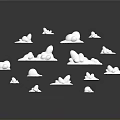 White Cloud Shaped Objects Floating On Black Background With Reflections 3d model