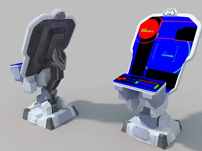 Smart Machine With Dual Units Blue Screen Red Circular Element Control Panel And Base 3d model