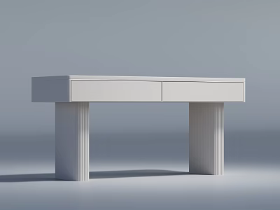Modern White Office Desk With Two Drawers And Fluted Legs Design 3d model