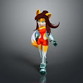 Animated Game Movie Character With Fox Ears Tail Long Brown Hair Blue Eyes Red Outfit
