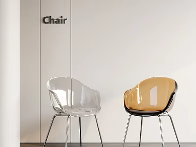Modern Transparent Chair In Clear And Amber With Metal Legs And Sleek Design 3d model
