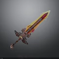 Glowing Fantasy Sword With Red Yellow Blade And Intricate Ornate Hilt Design