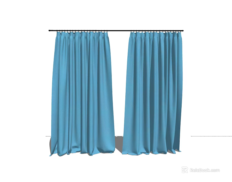 Soft Blue Curtains Hanging Elegantly On Window For Home Interior Design 3d model 