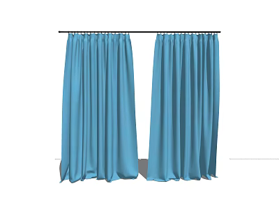 Soft Blue Curtains Hanging Elegantly On Window For Home Interior Design 3d model