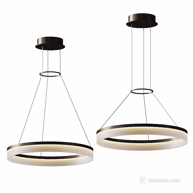 Modern Ring Shaped Pendant Chandeliers with Black Frame and White LED Light 3d model