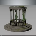 Round Stone Architectural Structure With Decorative Columns Green Vines Steps And Bench 3d model
