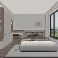 Modern Bedroom Interior Design With Large Bed Desk Chair Wardrobe And Scenic Window