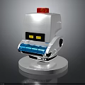 Silver Robot Device With Red Top Yellow Eyes Blue Components Round Base And M10 Label