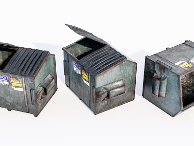 Old Green Public Trash Bins with Open Lids and Worn Surface Labels 3d model