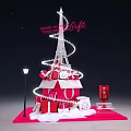 Eiffel Tower Themed Festive Display with Red Gift Boxes Snowflakes and Street Lamp
