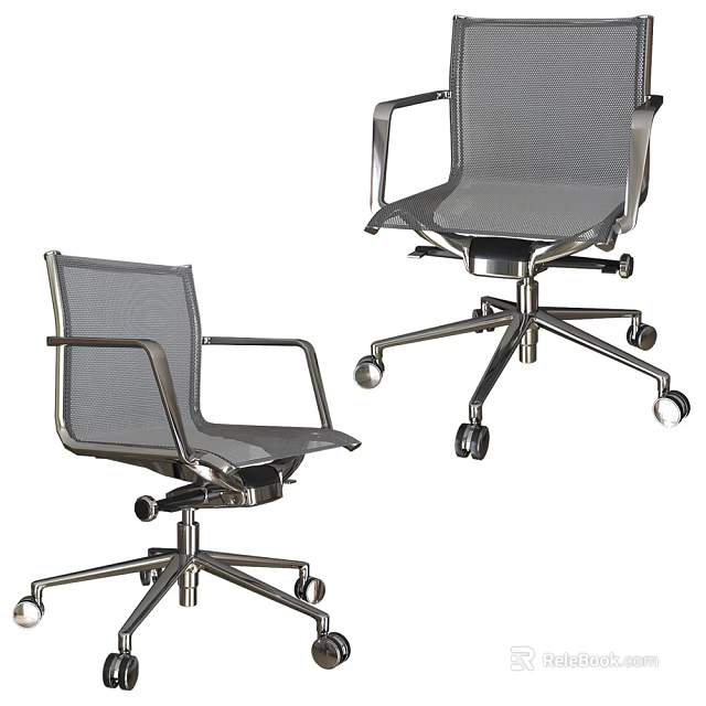 Modern Mesh Back Office Chair With Armrests Metal Frame And Rolling Wheels 3d model 