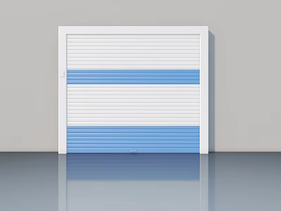 Modern Style Swing Door With White Frame And Blue Horizontal Stripe Panel 3d model