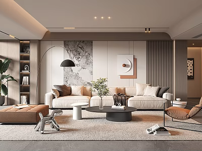 Modern Living Room Interior With Beige Sofa Floor Lamp Wall Art And Area Rug 3d model