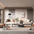 Modern Living Room Interior With Beige Sofa Floor Lamp Wall Art And Area Rug