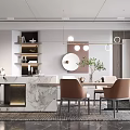Stylish Modern Restaurant Interior With Marble Counter And Brown Chairs