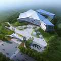 Modern Building With Geometric Facade Glass Curtain Walls DNP Logo And People In Landscaped Area