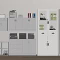 Gray Office Storage Cabinets With File Cabinets Printers And Folders 3d model