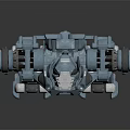 Detailed Blue Metallic Robot With Mechanical Joints Standing On Dark Background