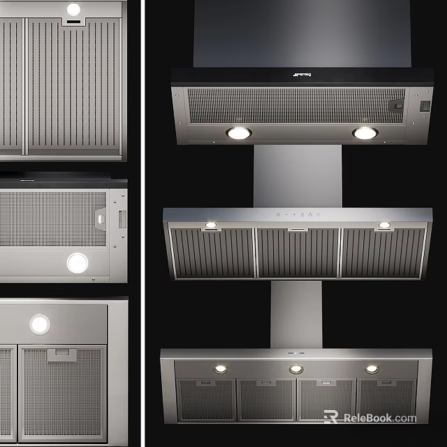 Modern Stainless Steel Kitchen Range Hood With Built In Lighting And Ventilation Design 3d model 