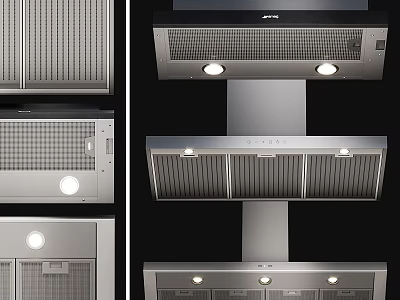 Modern Stainless Steel Kitchen Range Hood With Built In Lighting And Ventilation Design 3d model