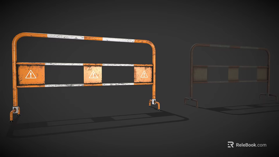 Orange and White Metal Barriers for Construction Safety Worn with Warning Signs 3d model 