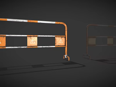 Orange and White Metal Barriers for Construction Safety Worn with Warning Signs 3d model